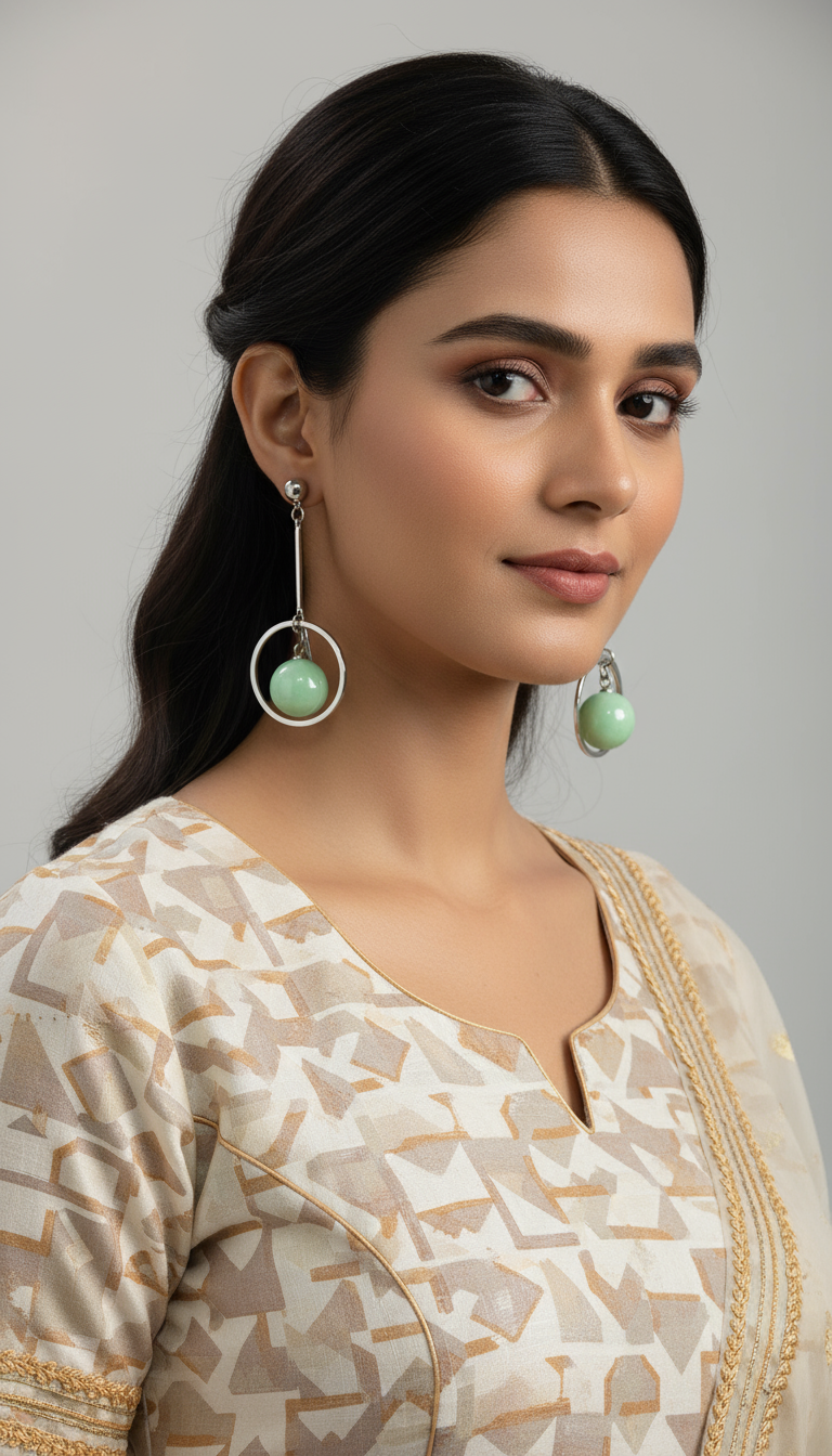 Green Round Shell Pearl Earrings Drop Hanging Hook Pearl Earrings Jewellery