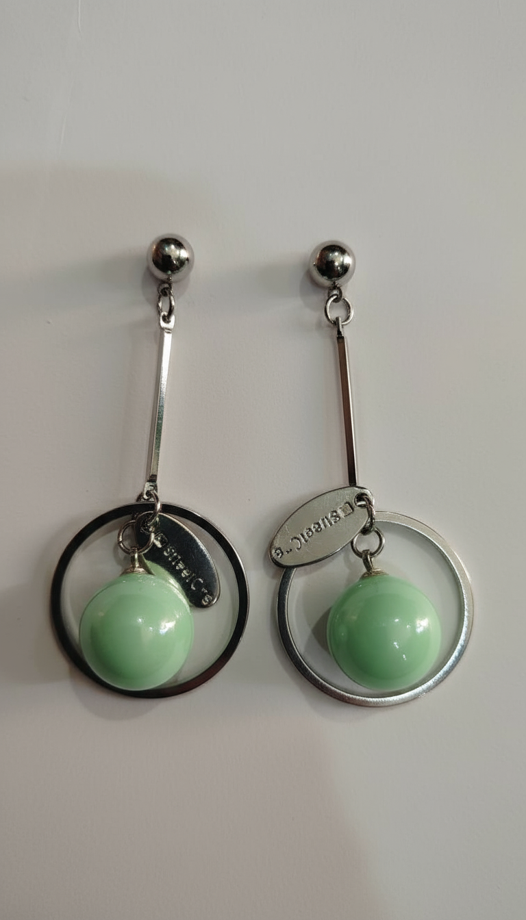 Green Round Shell Pearl Earrings Drop Hanging Hook Pearl Earrings Jewellery